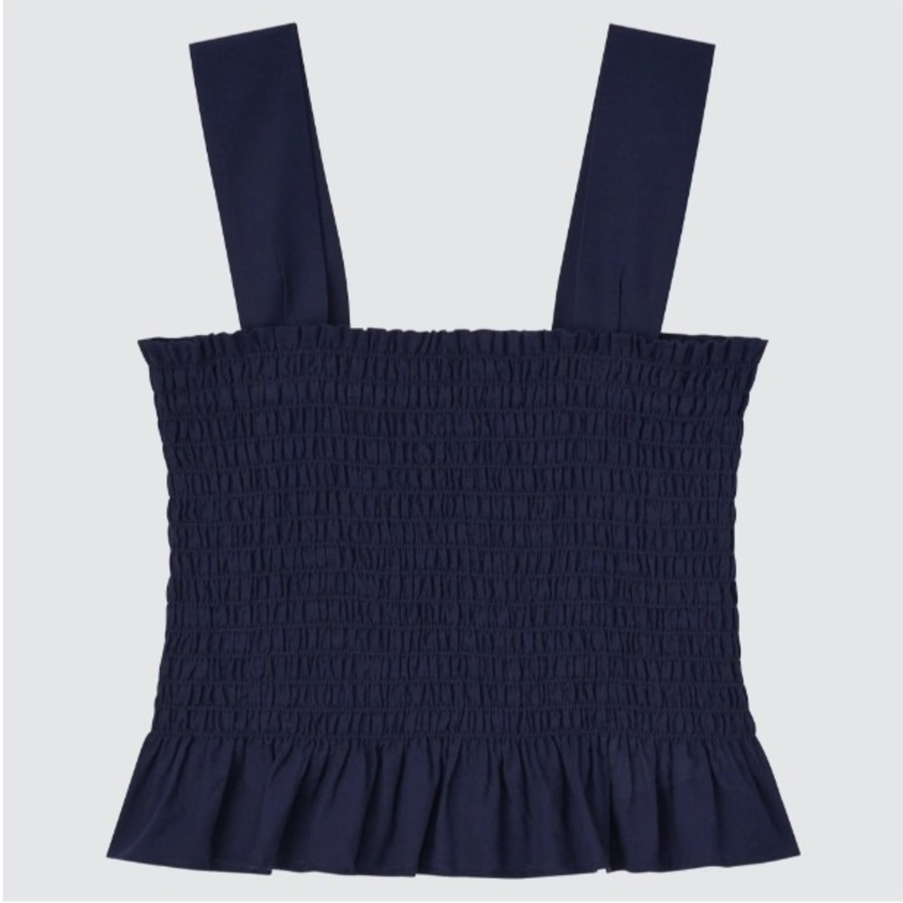 Uniqlo Cotton Shirred NAVY Sleeveless Blouse Size Small